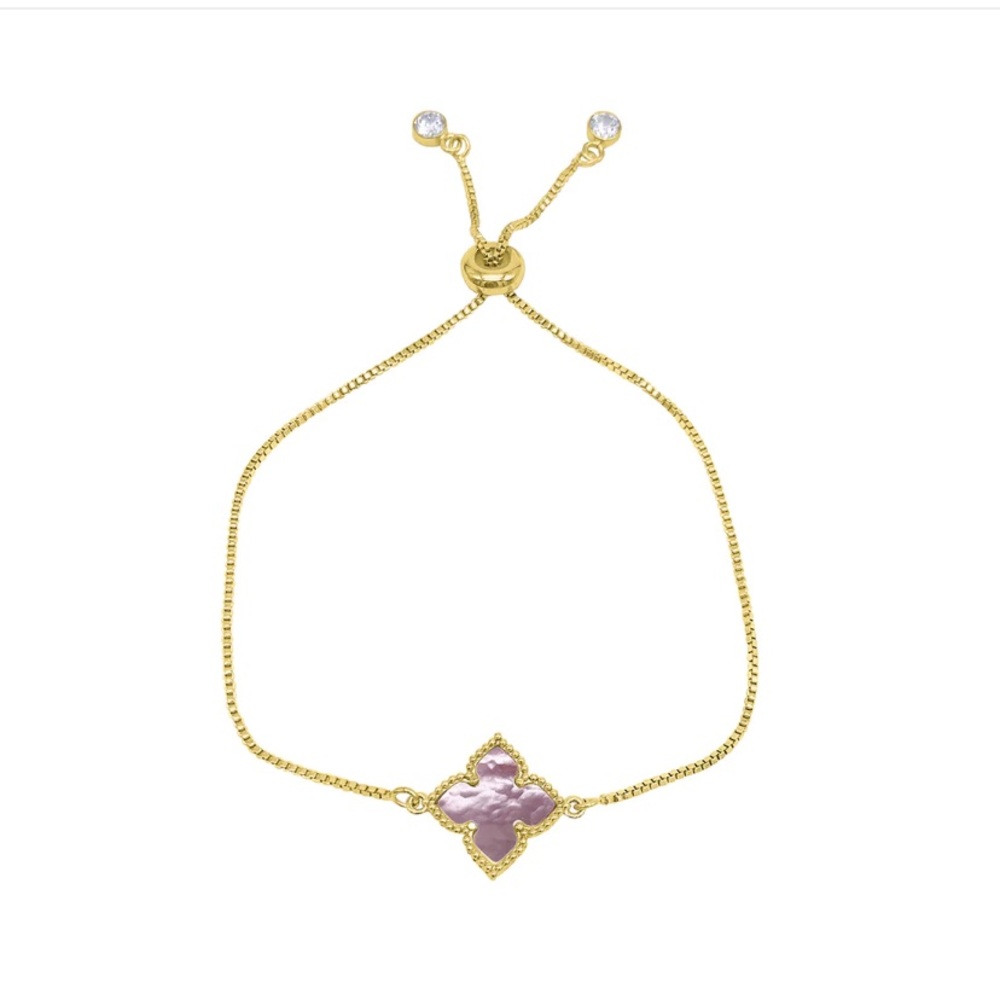 Pink Mother of Pearl 14k Gold Plated Flower Adjustable Bolo Bracelet